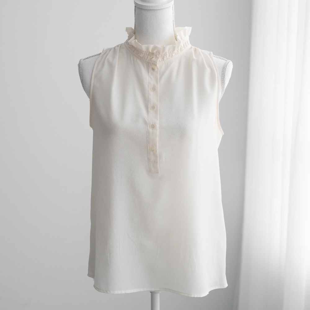 JCREW Ruffleneck sleeveless top Cream